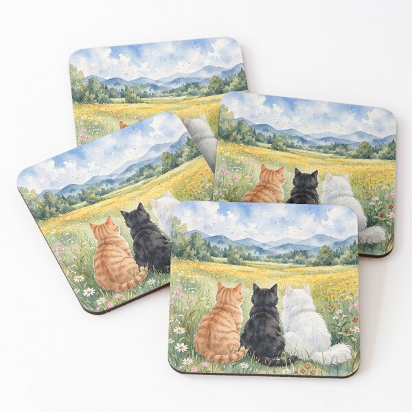 Item preview, Three Cats Sitting in Wildflower Meadow Art designed and sold by Jozefin's Studio.
