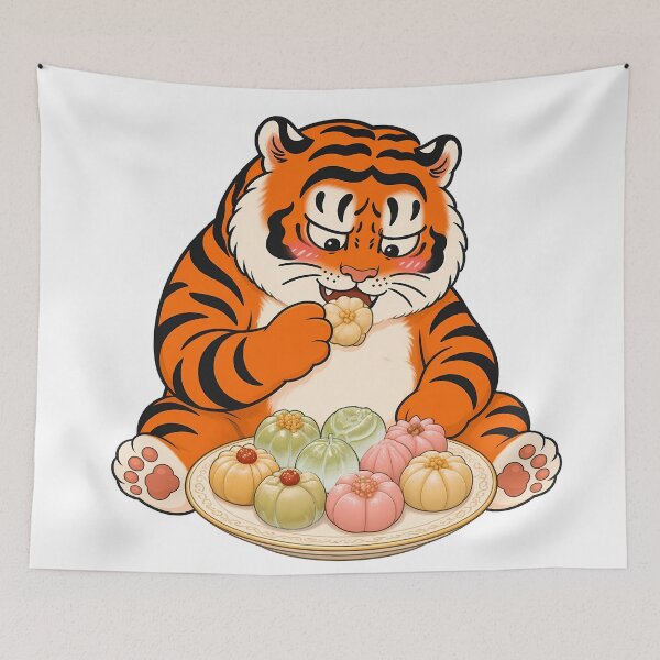 Item preview, Chubby Tiger Colorful Chinese Pastry Plate designed and sold by aigcx.