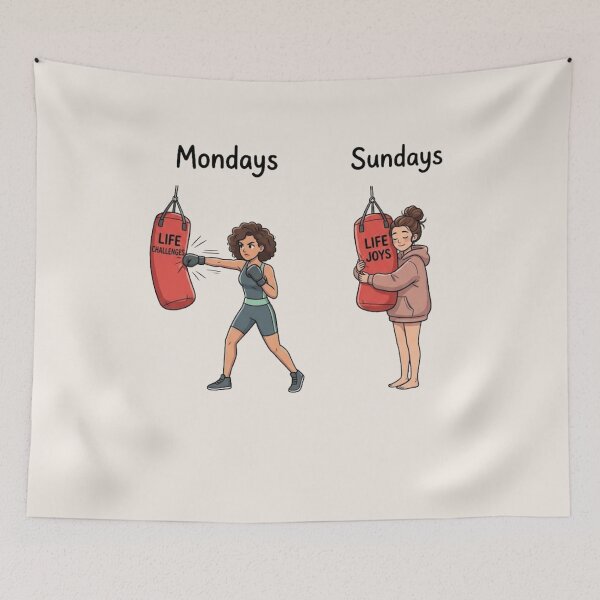 Item preview, CartooMonday vs Sunday Boxing – Funny Life Challenges Cartoon designed and sold by waikibi ⭐⭐⭐⭐⭐.