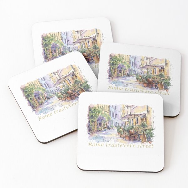 Item preview, Rome Italy Trastevere Street Cafe Watercolor Art designed and sold by NareArt.