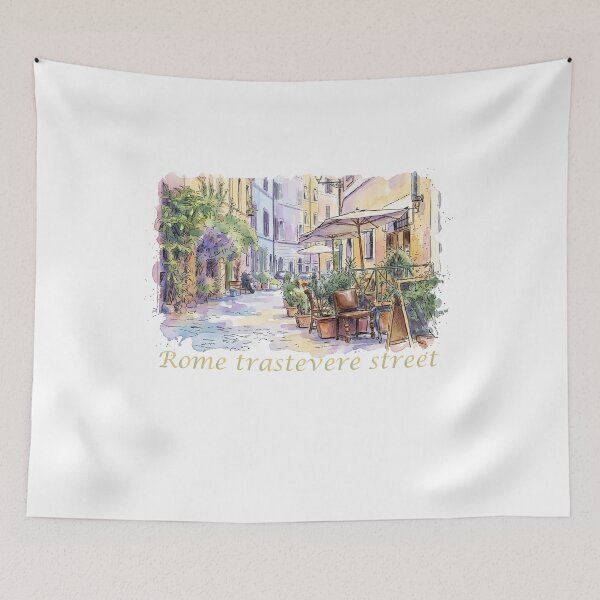 Item preview, Rome Italy Trastevere Street Cafe Watercolor Art designed and sold by NareArt.