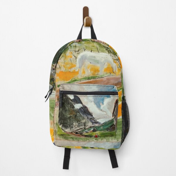 Item preview, Nikolai Astrup - The white horse in the spring alpine wildflower meadows and mountaintop landscape painting designed and sold by Jéanpaul Ferro.