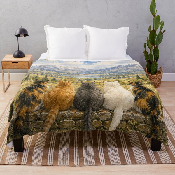 Item preview, Five Cats on Stone Wall Mountain Vista designed and sold by Jozefin's Studio.