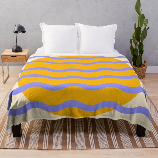 Item preview, Mid Century Modern Wavy Sun Throw Pillow in Purple and Mustard designed and sold by nineFlorals.