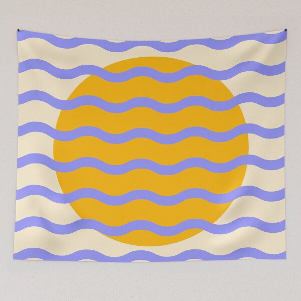 Item preview, Mid Century Modern Wavy Sun Throw Pillow in Purple and Mustard designed and sold by nineFlorals.