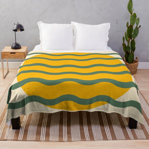 Item preview, Mid Century Modern Wavy Sun Throw Pillow in Sage and Mustard Earthy Forest designed and sold by nineFlorals.