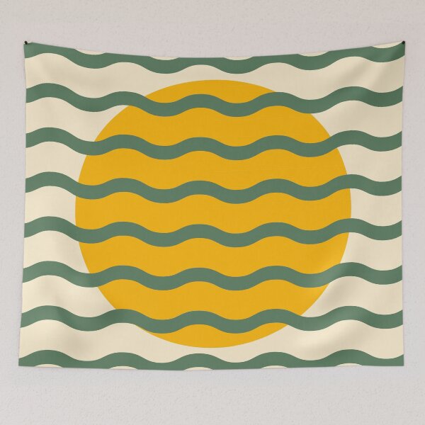 Item preview, Mid Century Modern Wavy Sun Throw Pillow in Sage and Mustard Earthy Forest designed and sold by nineFlorals.