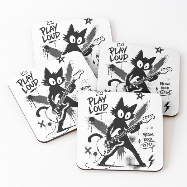 Item preview, Play Loud Rock Cat Electric Guitar Punk Rock Music Design designed and sold by ucpstudio.