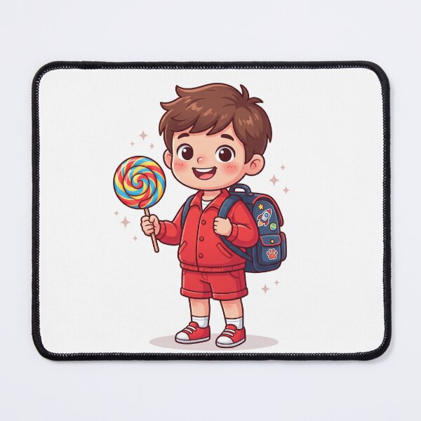 Item preview, Kawaii School Boy with Lollipop & Backpack Vector Art designed and sold by KaleeDesigns.