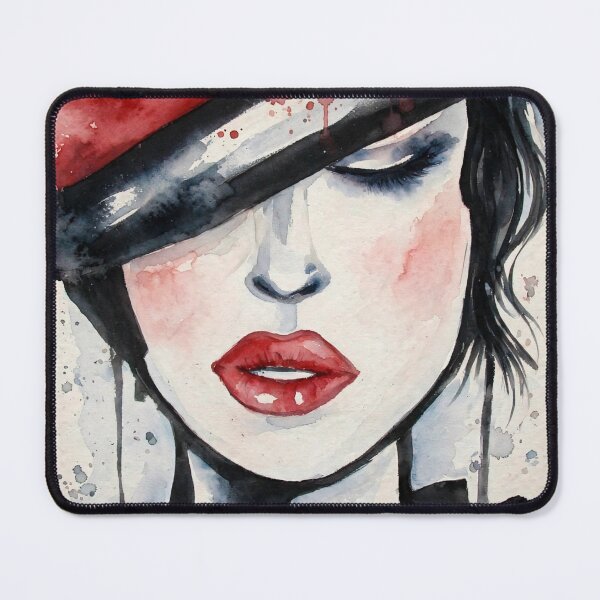Item preview, Mysterious Woman Red Hat Watercolor Portrait - Fashion Art,watercolor portrait designed and sold by MAISON SYLVIE.