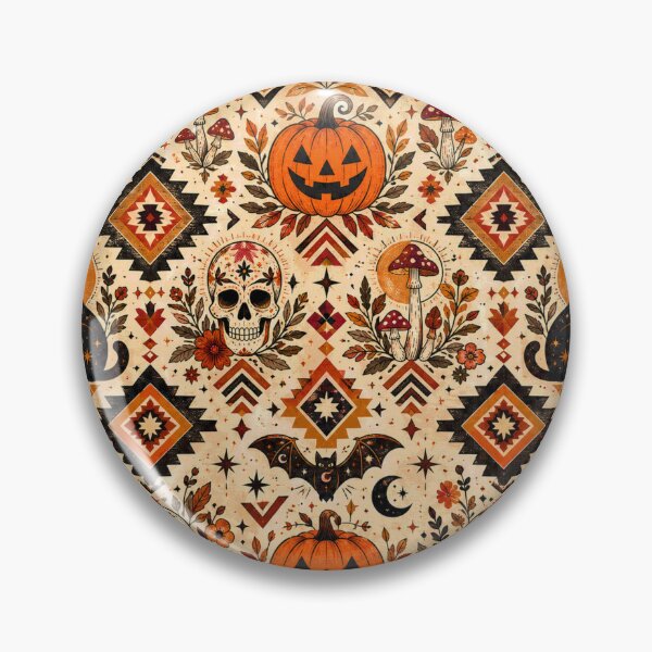 Item preview, Vintage Halloween Tribal Pattern – Pumpkins, Bats, Mushrooms & Moon designed and sold by Ink Matrix.