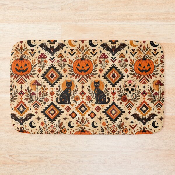 Item preview, Vintage Halloween Tribal Pattern – Pumpkins, Bats, Mushrooms & Moon designed and sold by Ink Matrix.