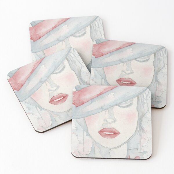 Item preview, Soft Pastel Woman Blue Hat Watercolor Portrait - Delicate Fashion Art designed and sold by MAISON SYLVIE.