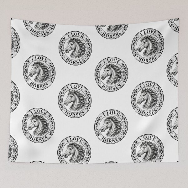 Item preview, I Love Horses Circular Seal Stamp – Black & White Horse Head with Flowing Mane designed and sold by +48574178623.
