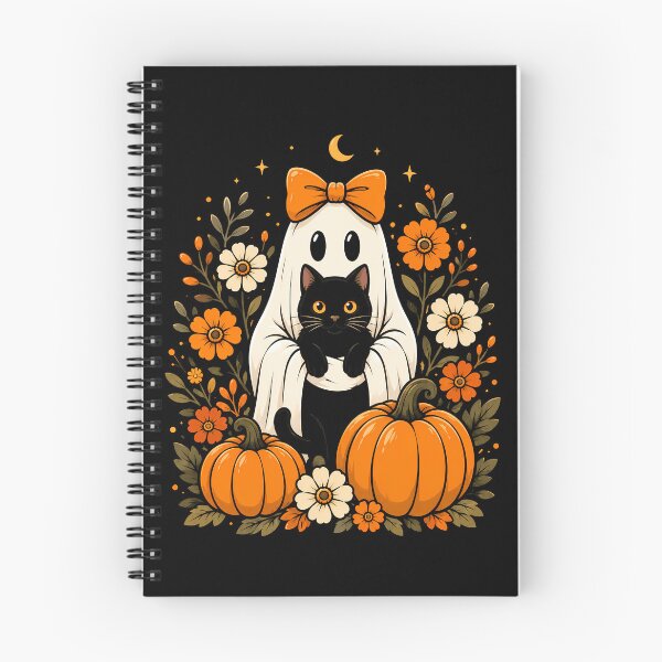 Item preview, Cute ghost and black cat with autumn pumpkins halloween designed and sold by rafaeltto.