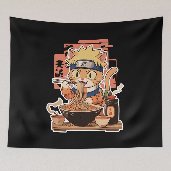 Item preview, Anime Orange Ninja Cat Eating Ramen: Ichiraku Noodle Bowl designed and sold by CuteKats.
