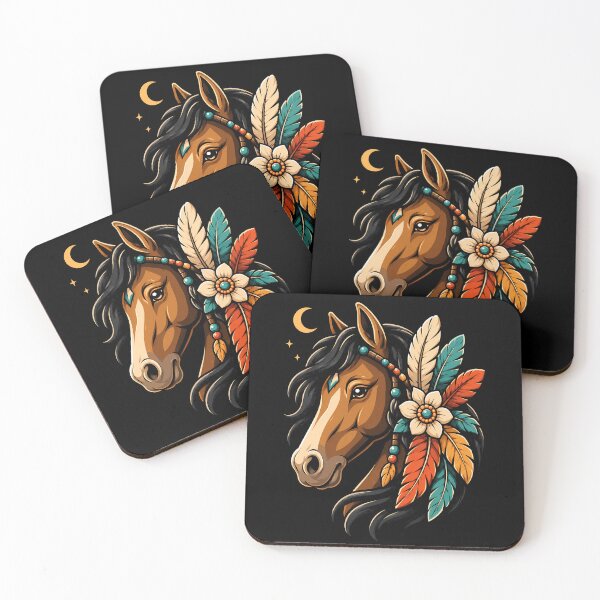 Item preview, Boho Horse Head with Feathers and Flowers designed and sold by rafaeltto.