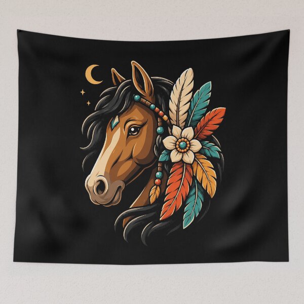 Item preview, Boho Horse Head with Feathers and Flowers designed and sold by rafaeltto.