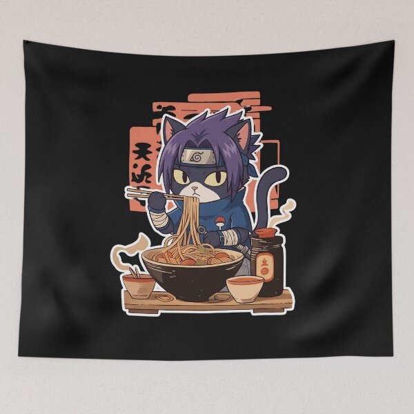 Item preview, Anime Ninja Cat Eating Ramen: Uchiha Noodle Bowl designed and sold by CuteKats.