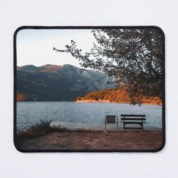 Item preview, Wooden bench overlooking mountain lake view designed and sold by MMLK9394.