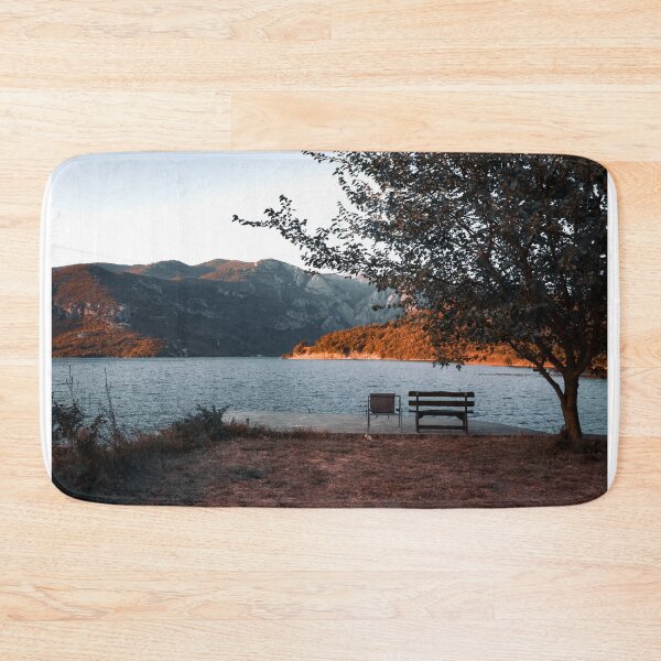 Item preview, Wooden bench overlooking mountain lake view designed and sold by MMLK9394.