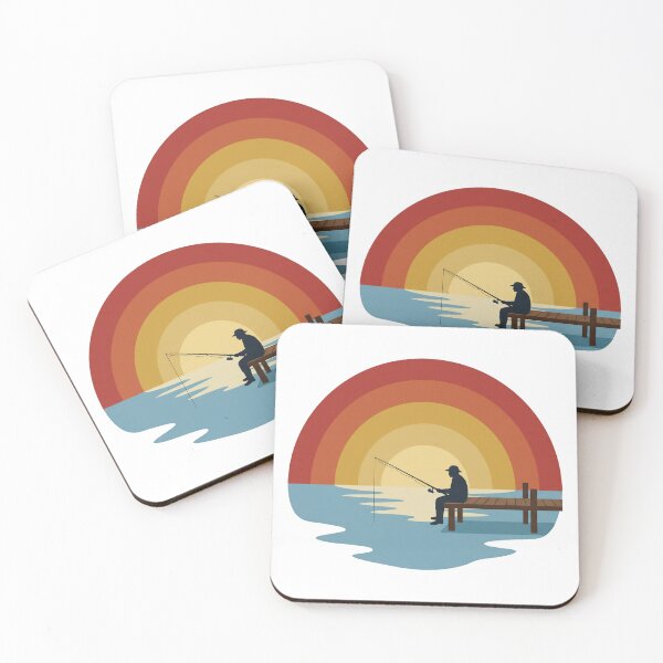 Artikelvorschau, Retro-Angler-Silhouette auf einem ruhigen See – Vintage-Sonnenuntergangskunst entworfen und verkauft von pattman.