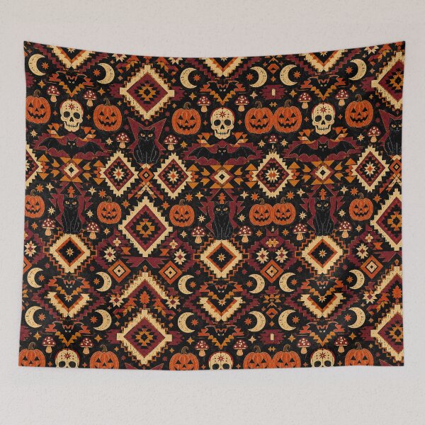 Item preview, Halloween Pattern – Vintage Pumpkins, Skulls & Black Cats designed and sold by Ink Matrix.