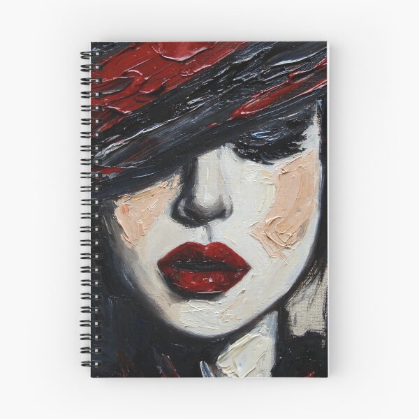 Item preview, Mysterious Woman Red Hat Oil Painting - Bold Red Lips Portrait Art designed and sold by MAISON SYLVIE.
