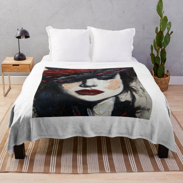 Item preview, Mysterious Woman Red Hat Oil Painting - Bold Red Lips Portrait Art designed and sold by MAISON SYLVIE.