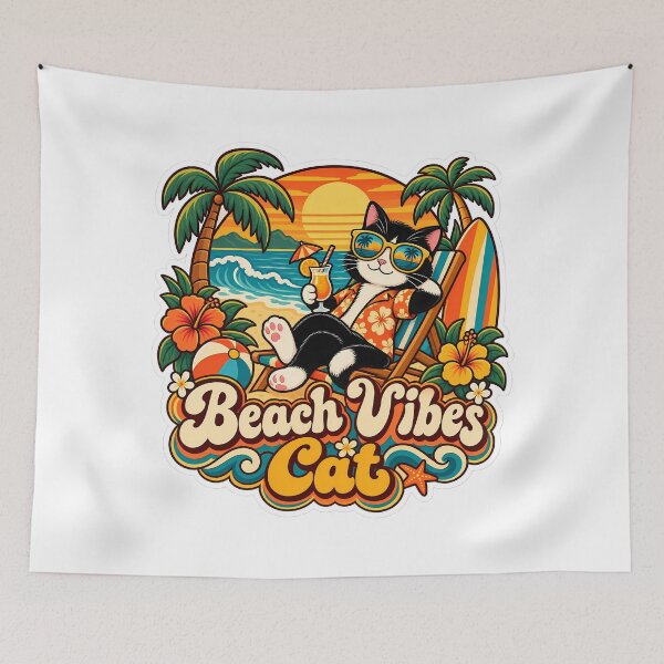 Item preview, Retro Beach Vibes Cat 70s Aesthetic designed and sold by Retro Whiskers.