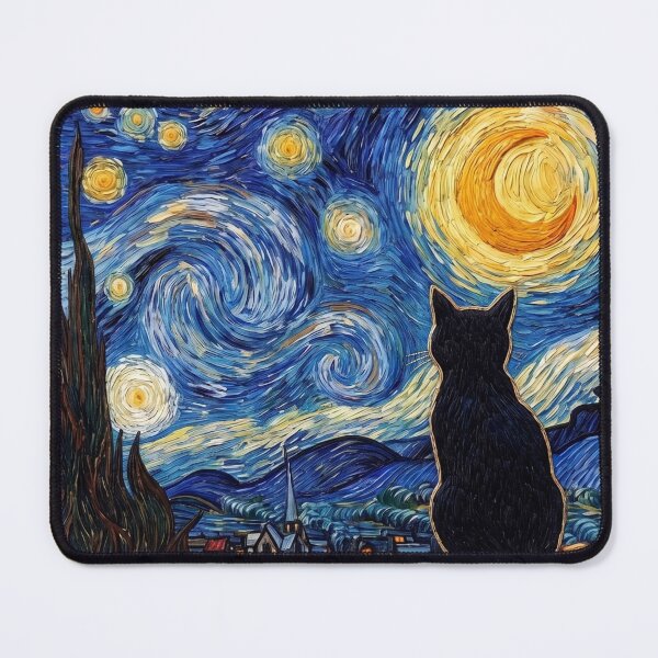 Item preview, Starry Night Black Cat - Van Gogh Inspired Feline Art designed and sold by Shopeon Designs.