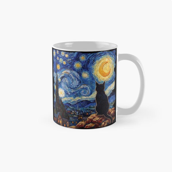 Item preview, Starry Night Black Cat - Van Gogh Inspired Feline Art designed and sold by Shopeon Designs.
