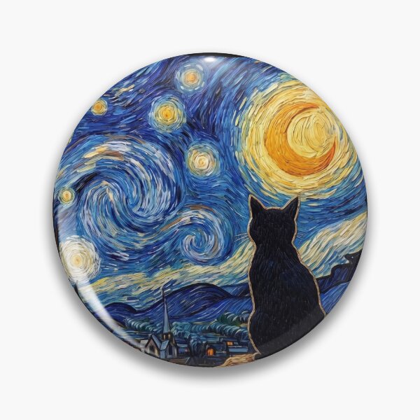 Item preview, Starry Night Black Cat - Van Gogh Inspired Feline Art designed and sold by Shopeon Designs.