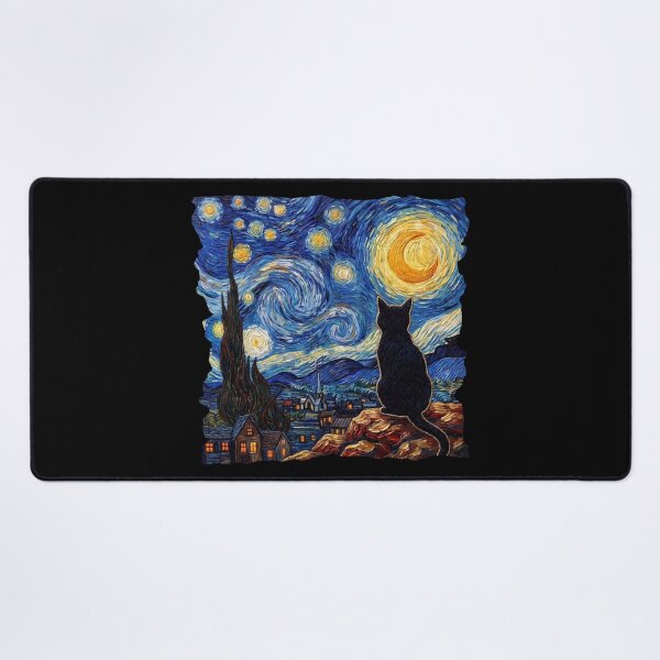 Item preview, Starry Night Black Cat - Van Gogh Inspired Feline Art designed and sold by Shopeon Designs.