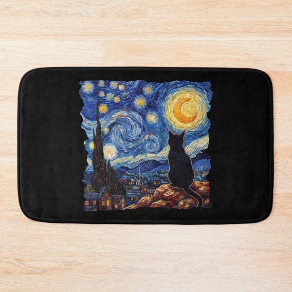 Item preview, Starry Night Black Cat - Van Gogh Inspired Feline Art designed and sold by Shopeon Designs.