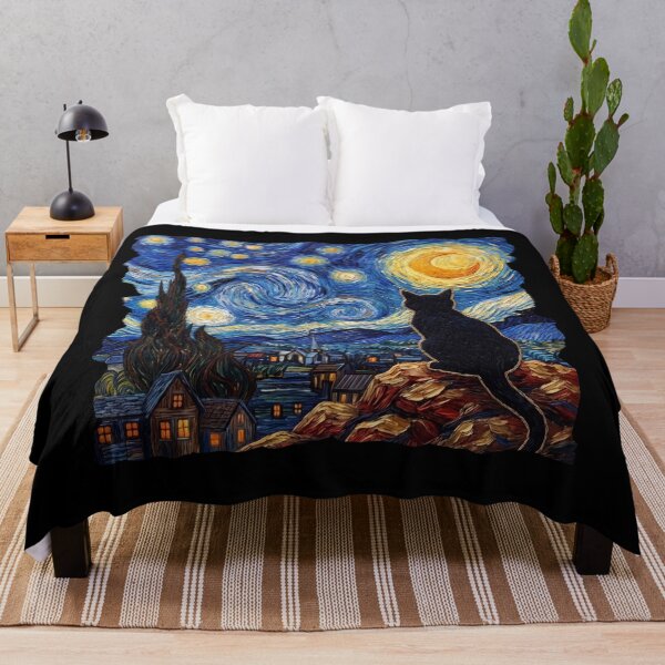Item preview, Starry Night Black Cat - Van Gogh Inspired Feline Art designed and sold by Shopeon Designs.