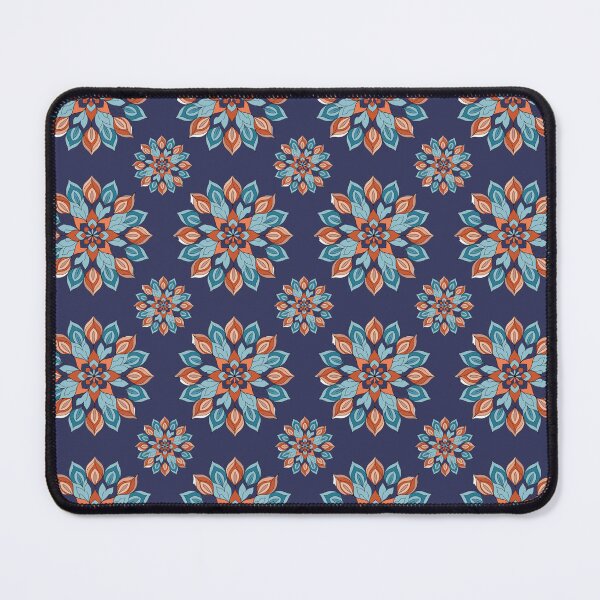 Item preview, Burnt Orange Blue Thai Floral Pattern on Black designed and sold by Mousy17.