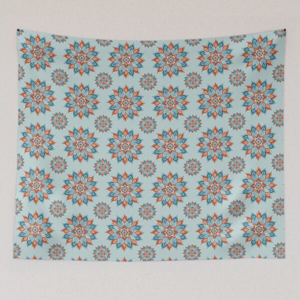Item preview, Burnt Orange Blue Thai Floral Pattern on Black designed and sold by Mousy17.