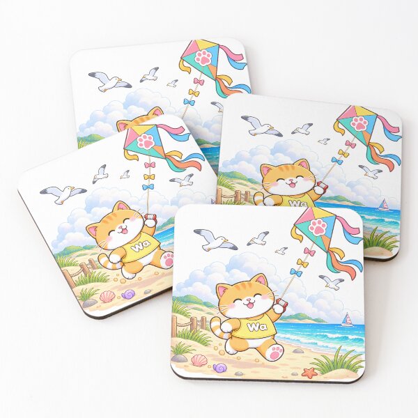 Item preview, Wa Cat Flying Kite at the Beach designed and sold by Wawa5656.