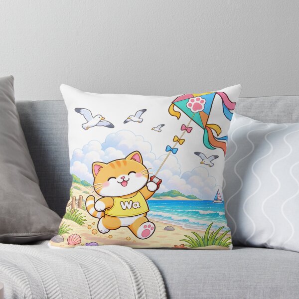 Item preview, Wa Cat Flying Kite at the Beach designed and sold by Wawa5656.
