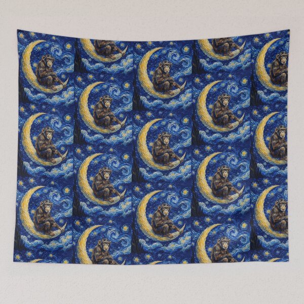 Item preview, Funny Chimpanzee Starry Night Painting Cute Moon Stars Boys Girls Kids designed and sold by FurryHavenPH.