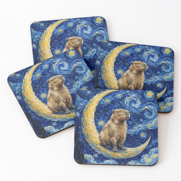 Item preview, Funny Capybara Starry Night Painting Cute Moon Stars Boys Girls Kids designed and sold by FurryHavenPH.