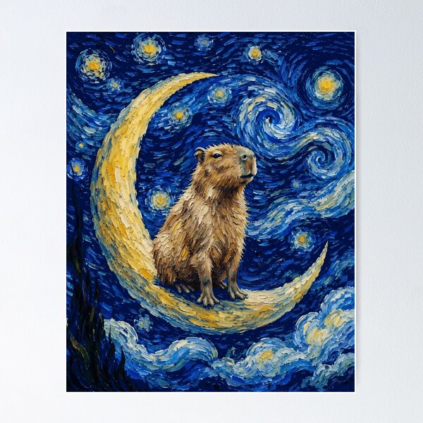 Item preview, Funny Capybara Starry Night Painting Cute Moon Stars Boys Girls Kids designed and sold by FurryHavenPH.