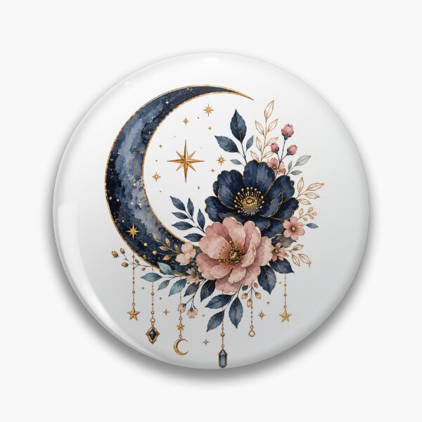Item preview, Celestial Moon Floral Dreamcatcher Sticker | Navy & Pink Botanical Art designed and sold by PopStickerLab22.