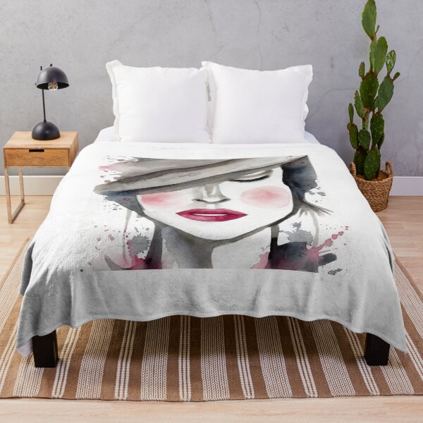 Item preview, Mauve Mystery Woman Watercolor Portrait - Hat Covered Eyes Art designed and sold by MAISON SYLVIE.
