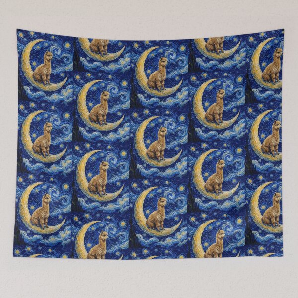Item preview, Funny Alpaca Starry Night Painting Cute Moon Stars Boys Girls Kids designed and sold by FurryHavenPH.