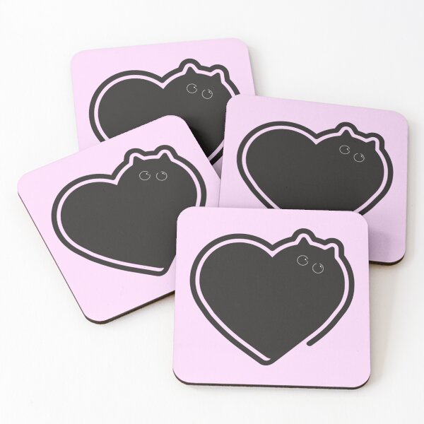 Item preview, black cat heart boba chibi cute rounded whimsical twee design #7 designed and sold by Kyna Arts.