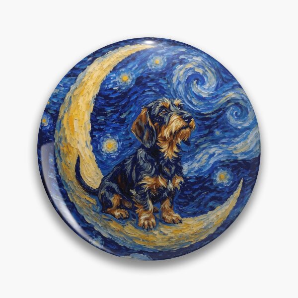 Item preview, Funny Wirehaired Dachshund Starry Night Painting Cute Moon Stars Mom Dad Kids designed and sold by FurryHavenPH.