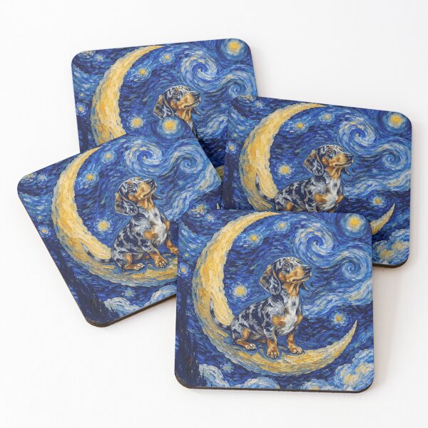 Item preview, Funny Tri Merle Dachshund Starry Night Painting Cute Moon Stars Mom Dad Kids designed and sold by FurryHavenPH.