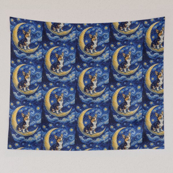Item preview, Funny Tri Color Corgi Starry Night Painting Cute Moon Stars Mom Dad Kids designed and sold by FurryHavenPH.